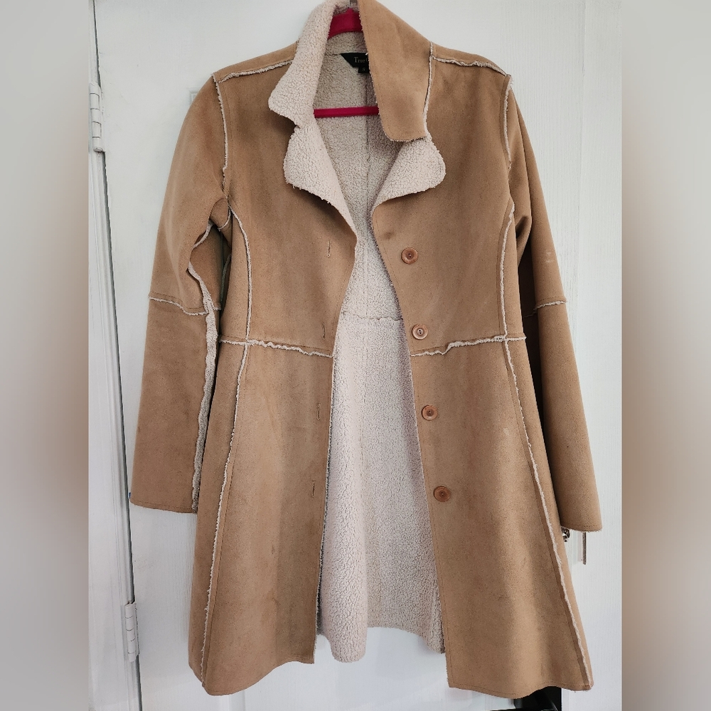 Tan Suede Fleece -Lined Women's Winter Coat